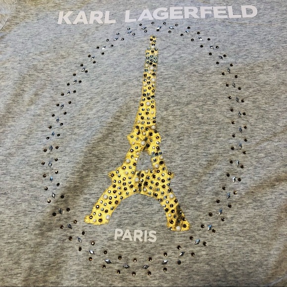 Karl Lagerfeld 3X Paris Eiffel Tower Grey Heath Sequin T shirt Graphic - Picture 5 of 12